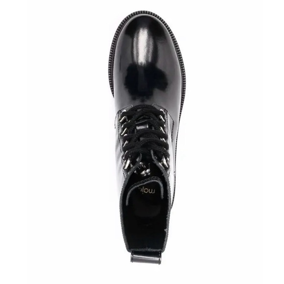 Maje Glossed Leather Lace-Up Combat Boots - Picture 4 of 7